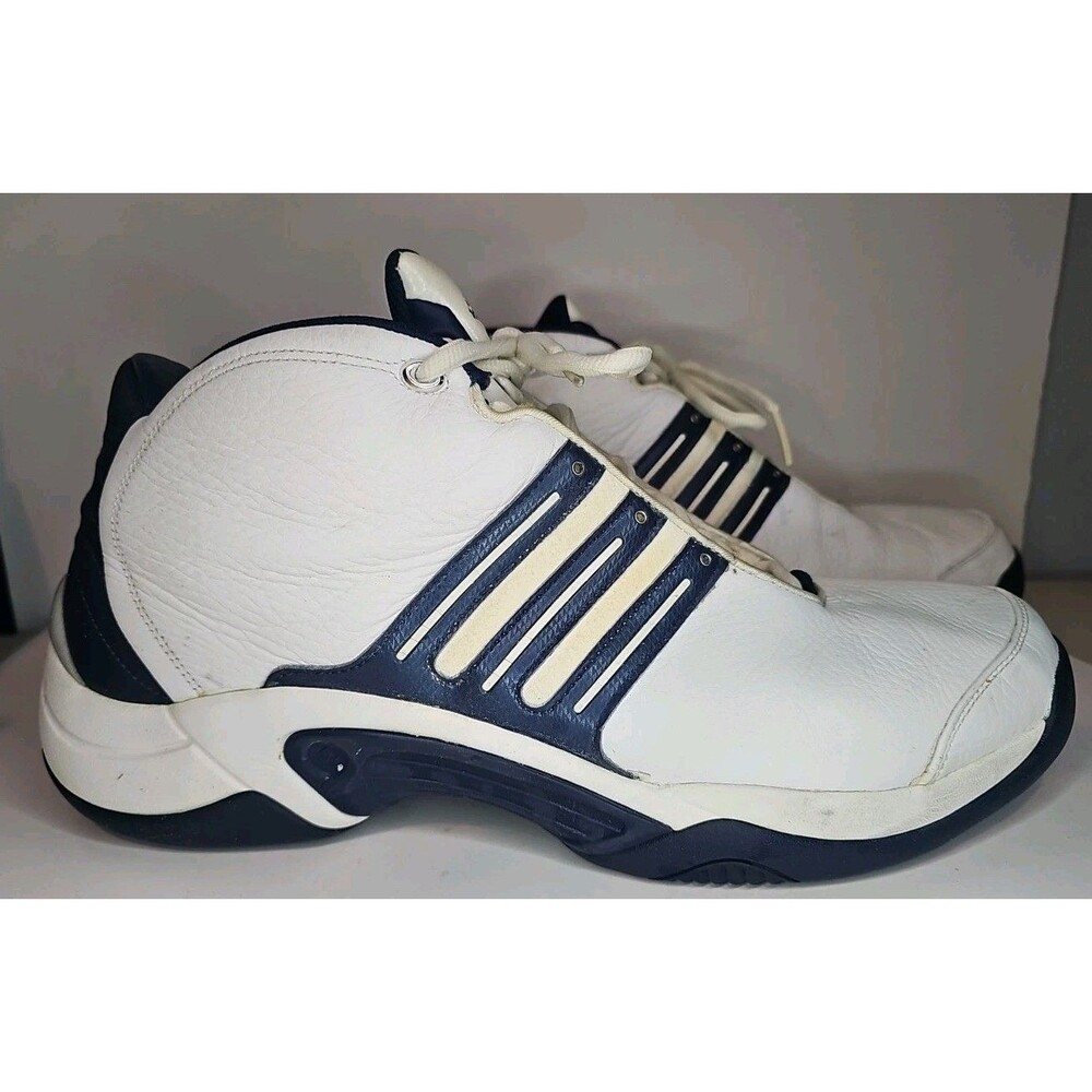 Vintage Adidas Basketball Shoes White Navy Size 14 Men’s Mid Top Y2K 2004 Rare